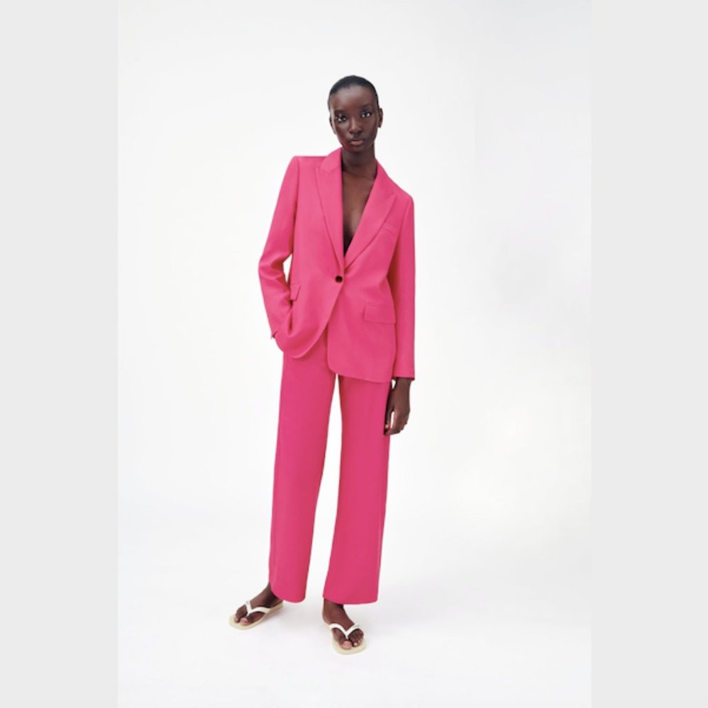SOLD Zara Pink Relaxed Straight Blazer Jacket Size 4-6 - Picture 1 of 10